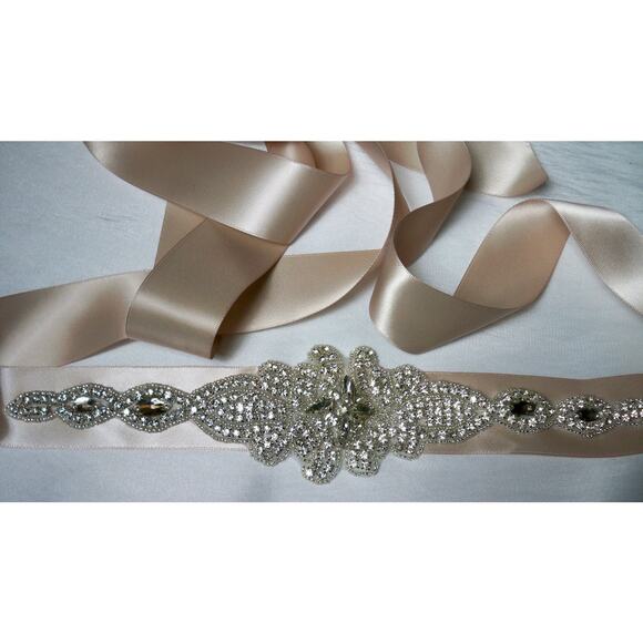 Blush Vanilla Rhinestone Bridal Belt Sash Wedding Belt Prom MOB Party Formal - Picture 2 of 5